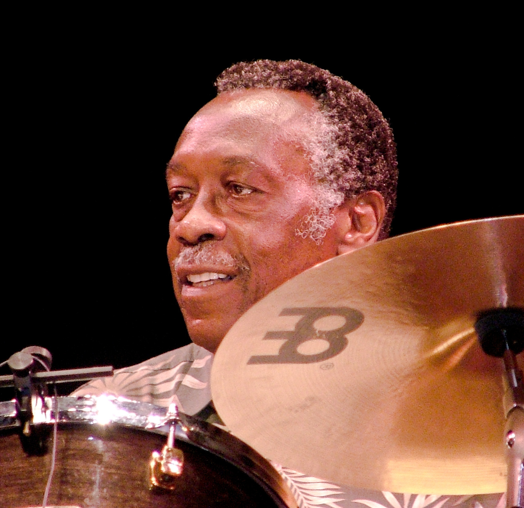 Clyde Stubblefield behind his drum kit in 2005