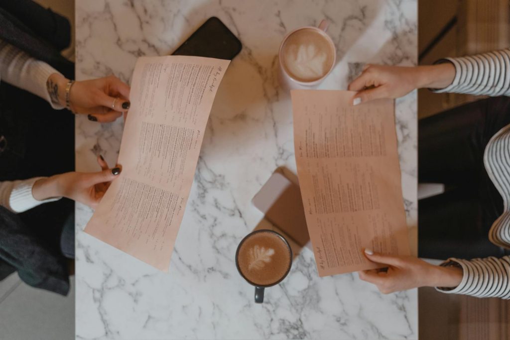 Menus on a cafe table
