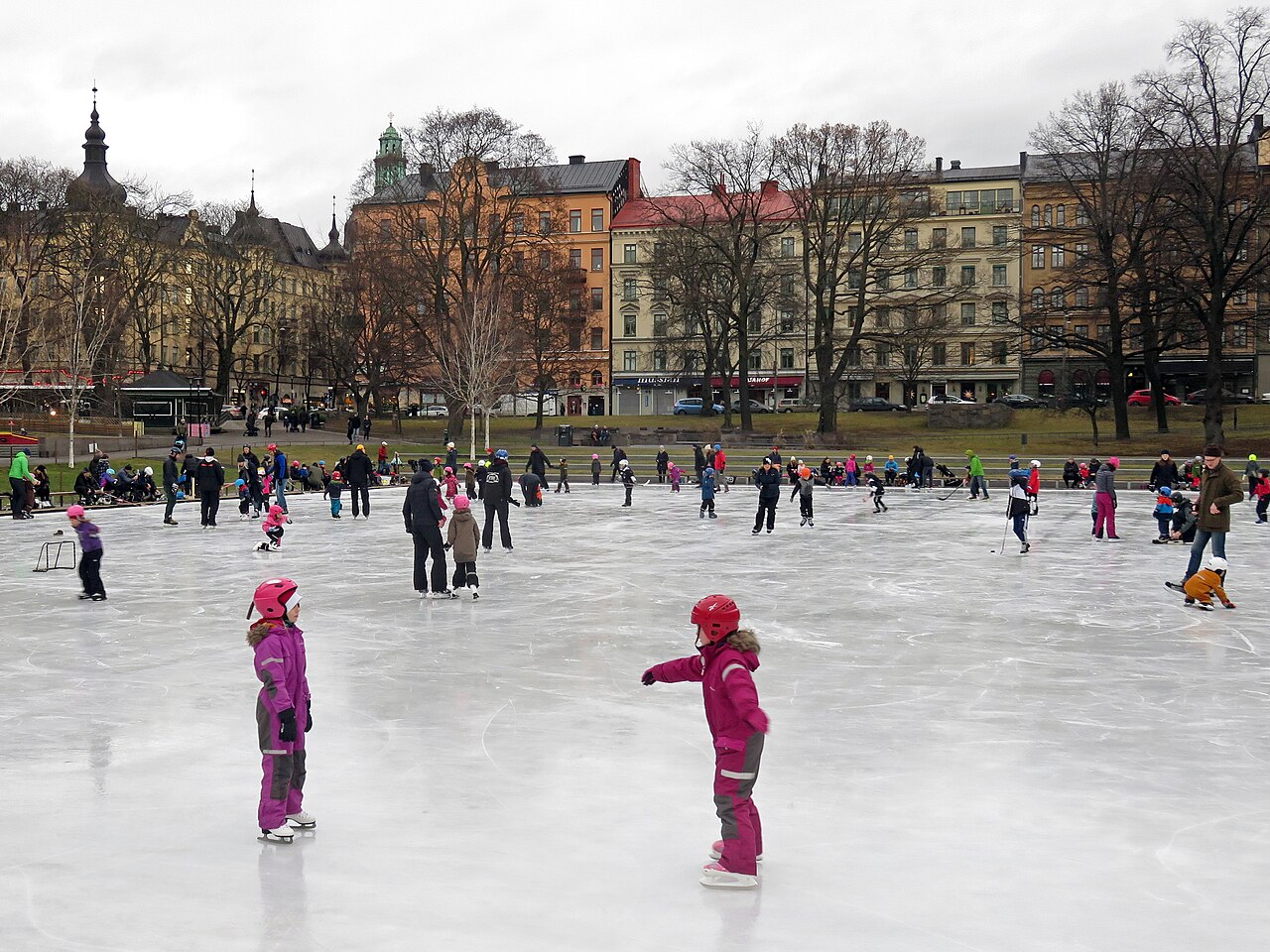 Vintervy över Vasaparken med skridskobana