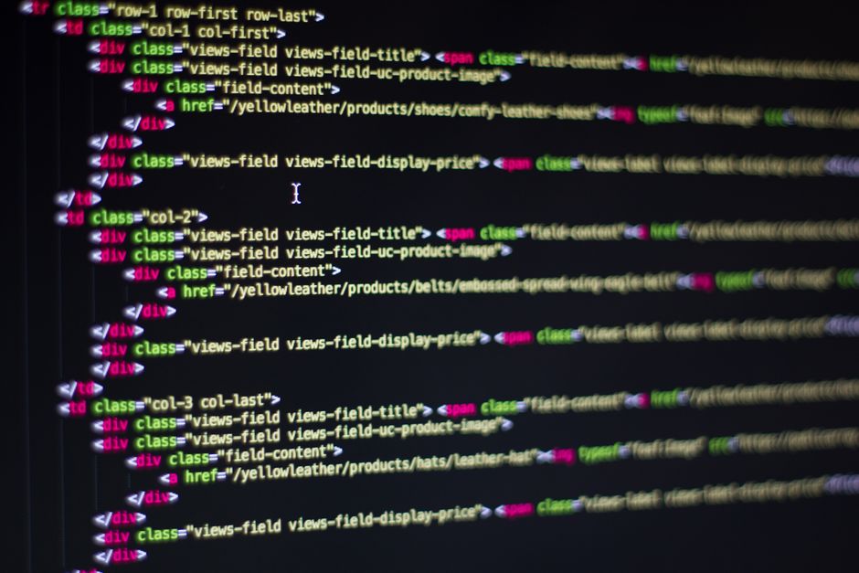 Skärm som visar HTML-kod