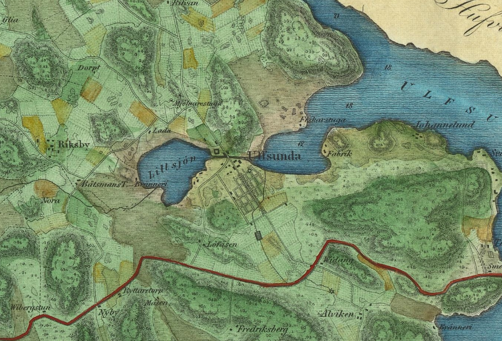Karta från 1829 där gården stavas Ulfsunda