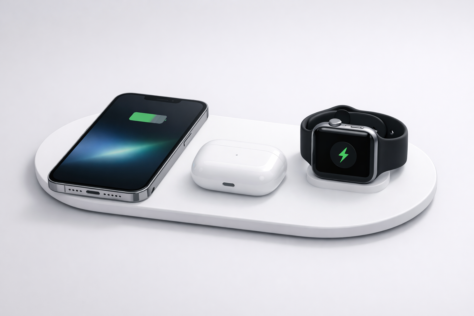 Konceptbild: AirPower med iPhone, AirPods och Apple Watch