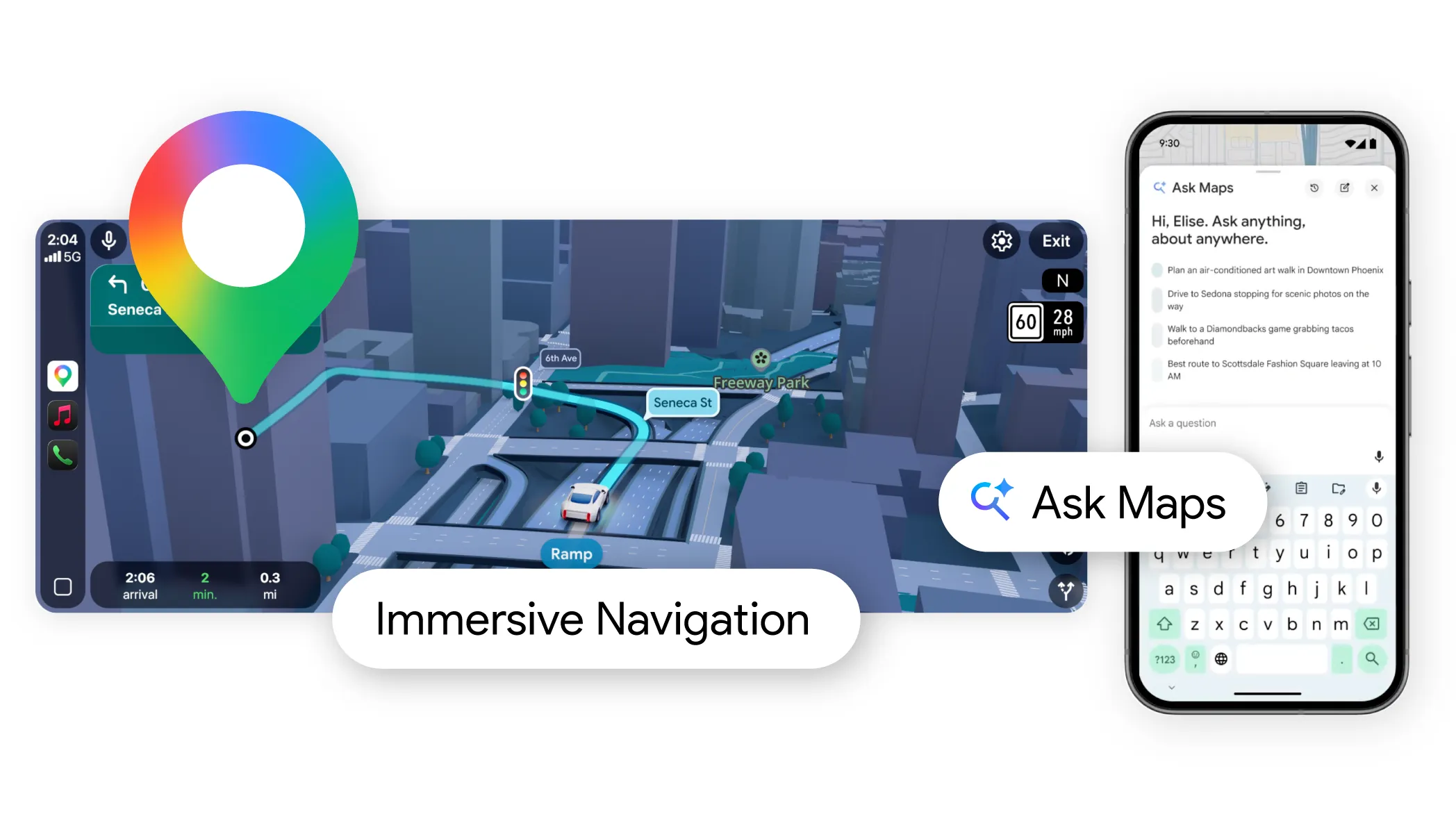 Google Maps Immersive Navigation med 3D-karta på iPhone
