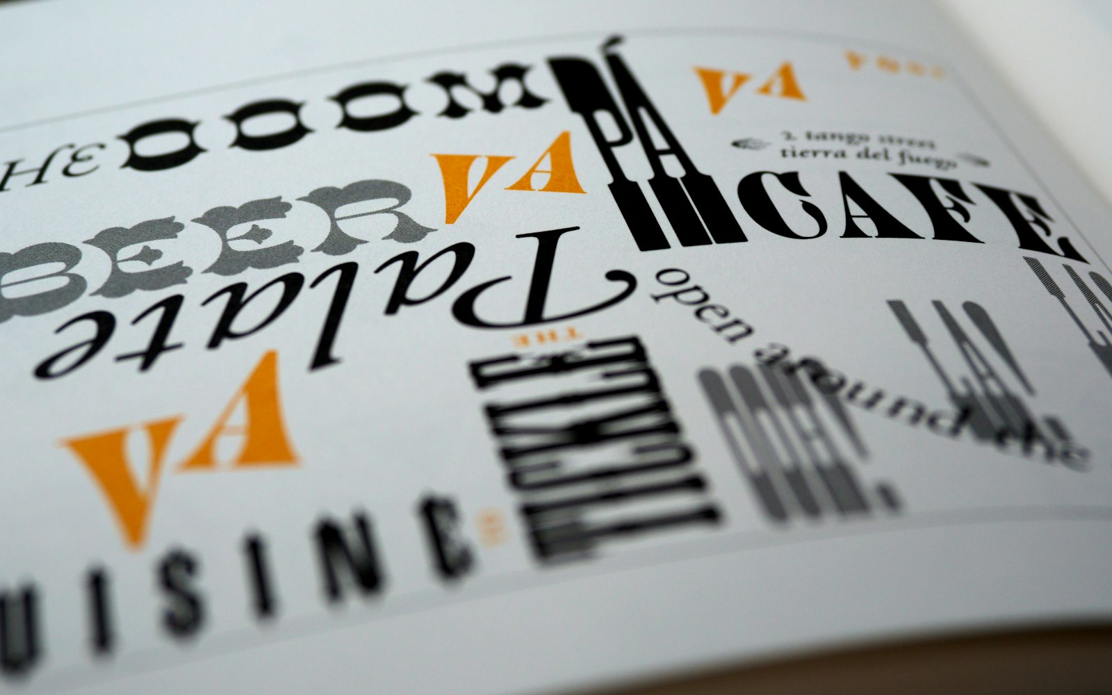 Uppslag i en bok med ord satta i olika typsnitt, bland annat serif och sans serif