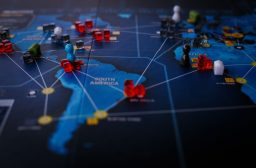 World map with connection lines across markets