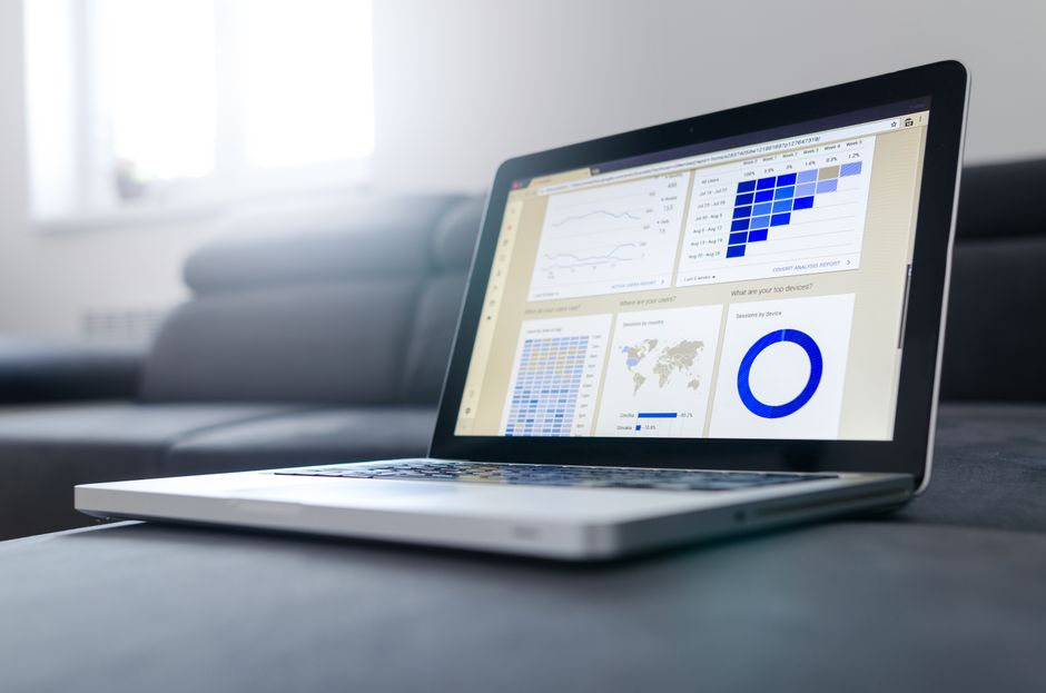 Laptop showing a web analytics dashboard