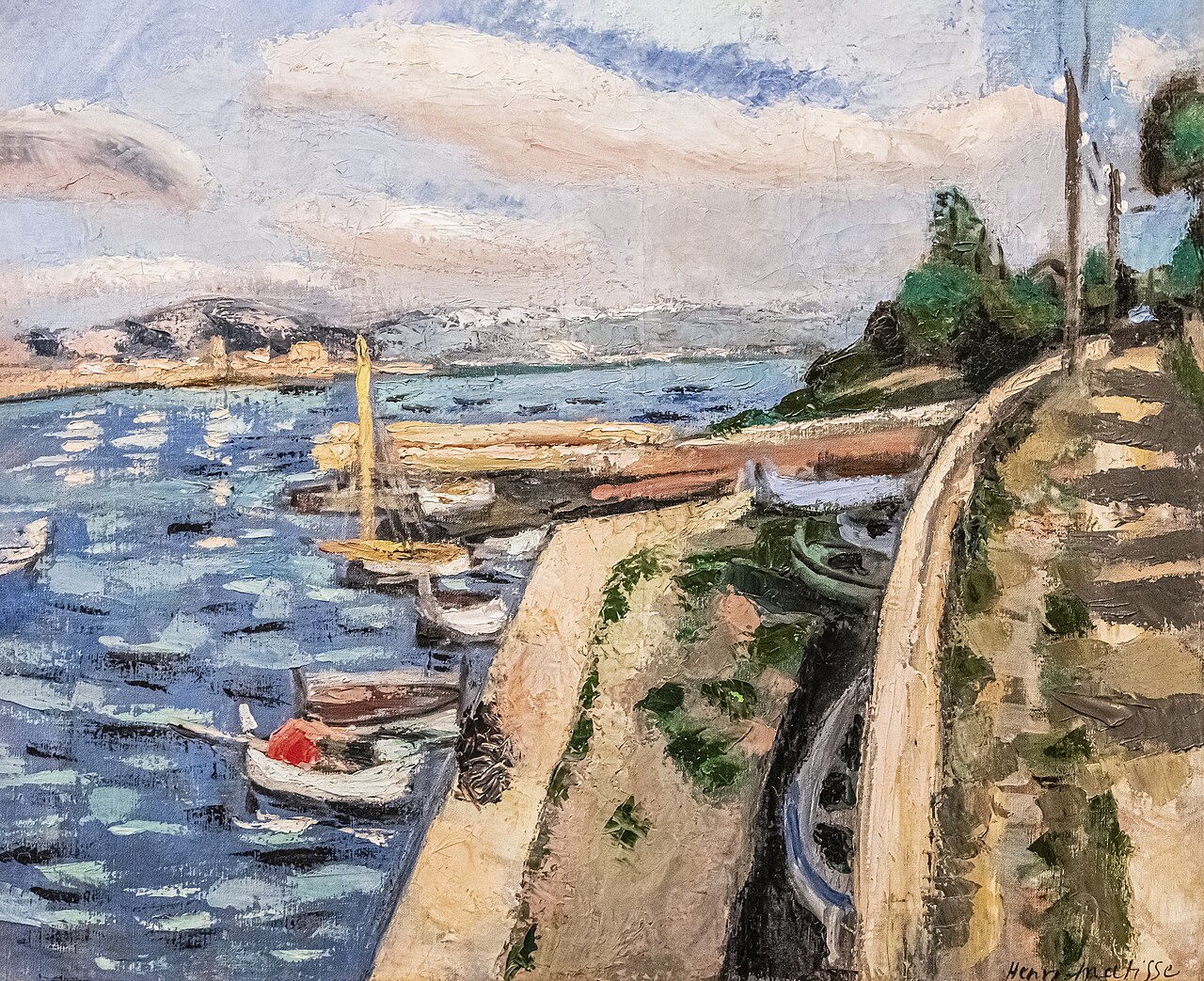 Modernistisk oljemålning av Henri Matisse med båtar i en hamn