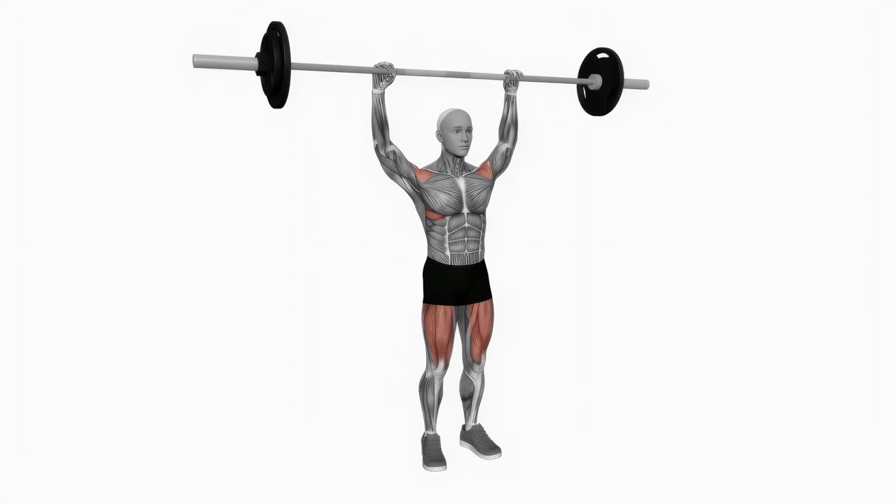 Pushpress med skivstång bakom nacken - slutposition