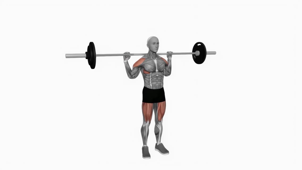 Pushpress med skivstång bakom nacken - startposition