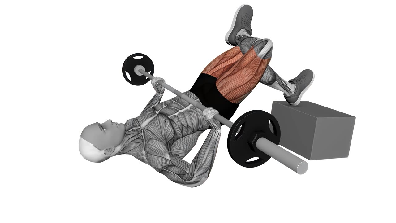 Hip thrust med skivstång, fötterna upphöjda, figure four - slutposition