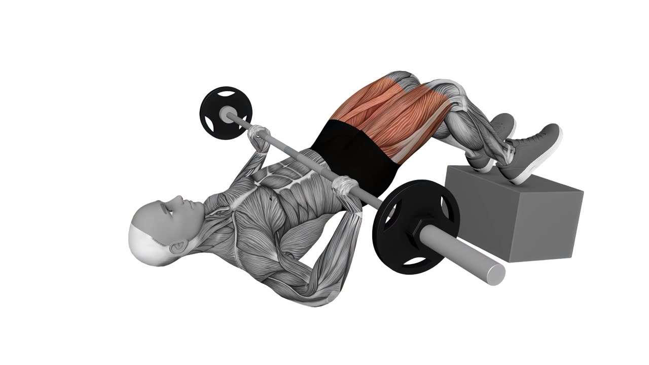 Hip thrust med skivstång och upphöjda fötter - slutposition