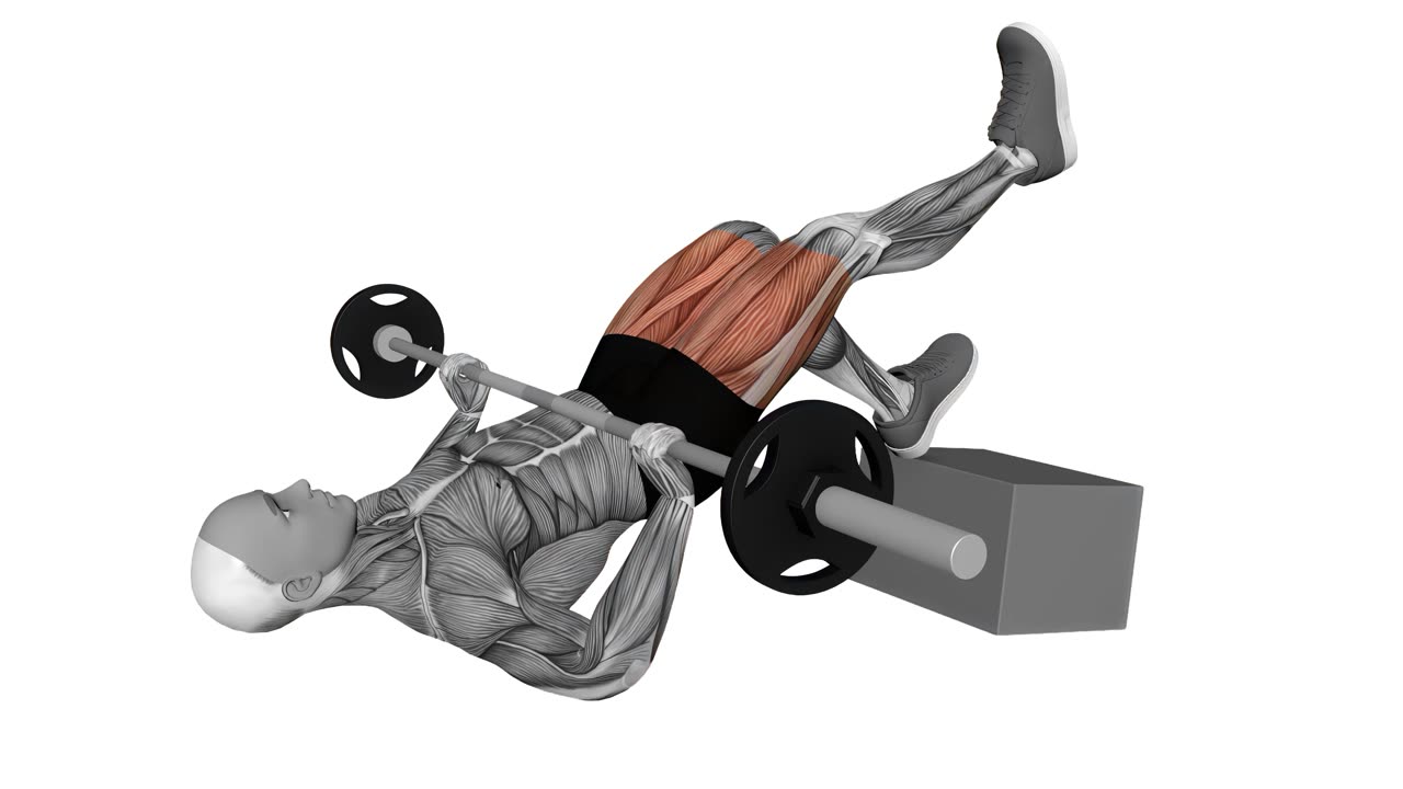 Enbens hip thrust med skivstång och upphöjd fot - slutposition