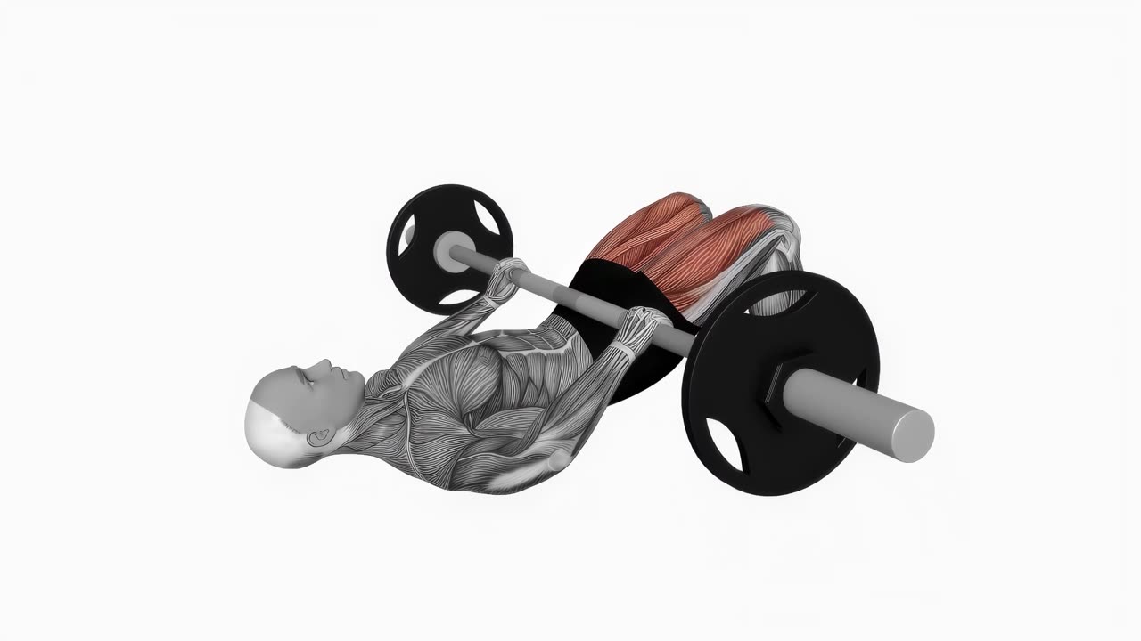 Höftlyft (glute bridge) med skivstång - slutposition