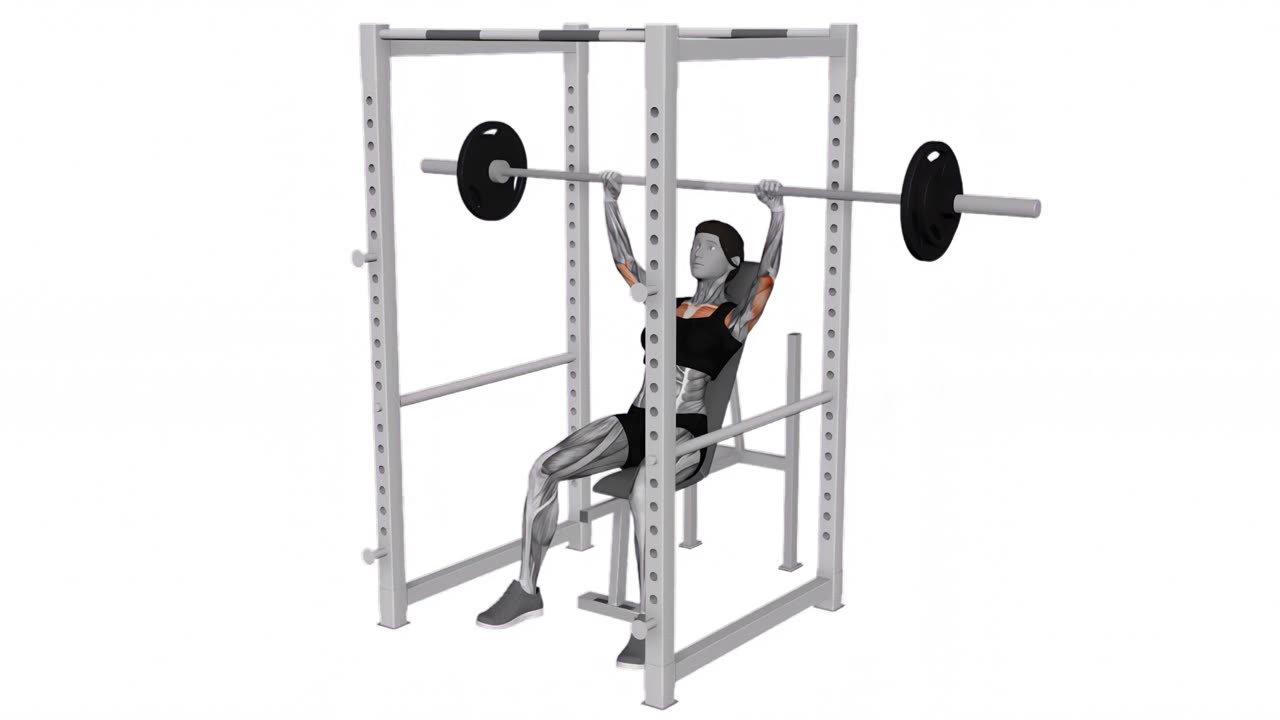 Uppåtlutande skuldrapress med skivstång (i squat rack) - slutposition