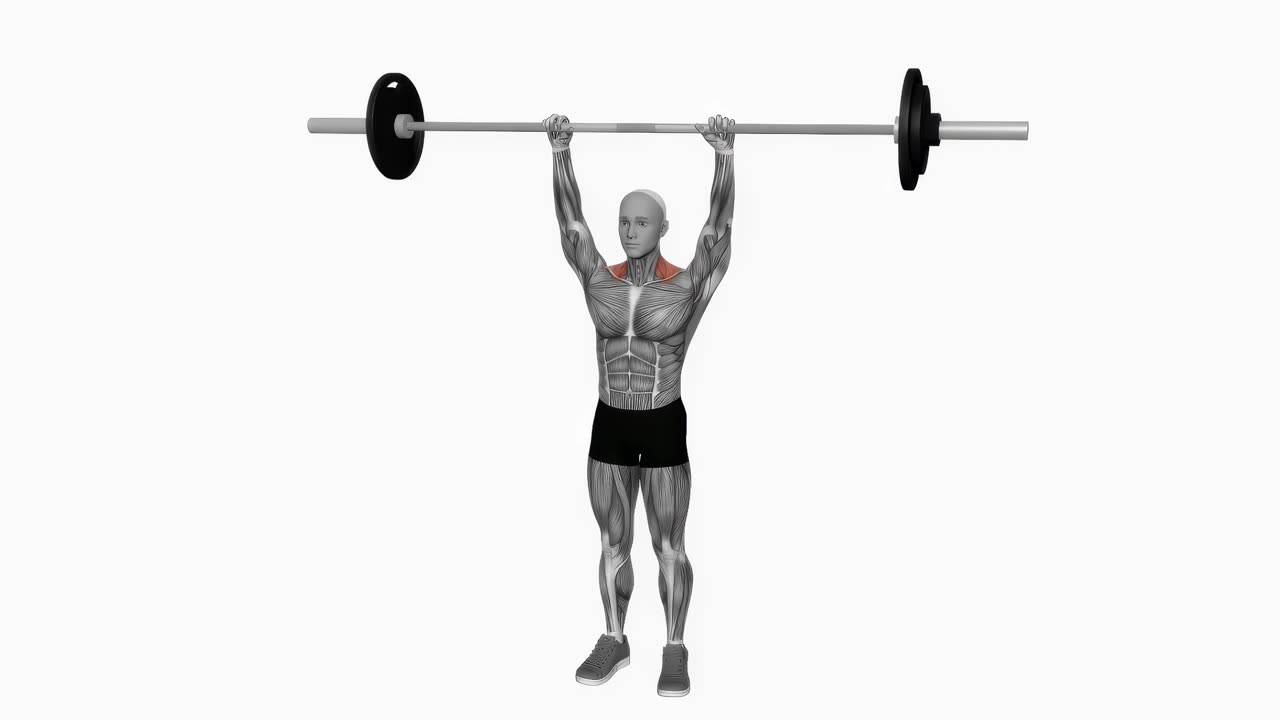 Shrug med skivstång overhead - startposition