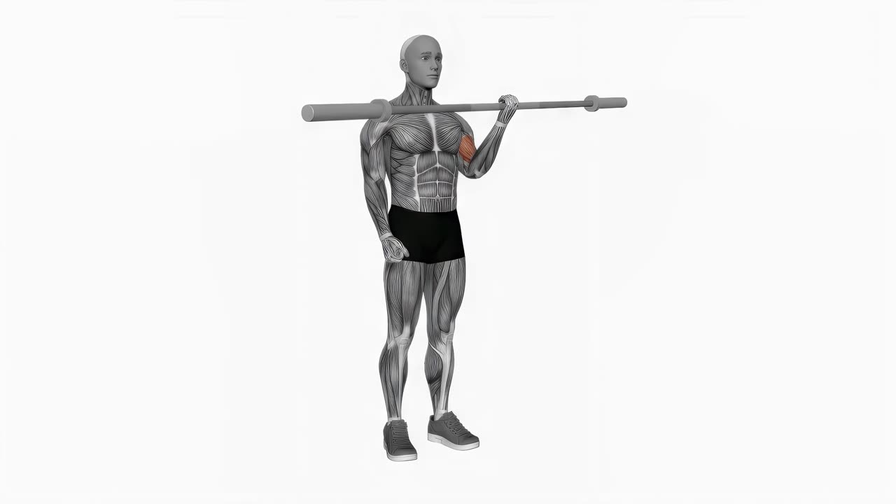 Enarms bicepscurl med skivstång - slutposition