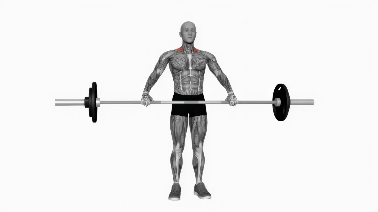 Bred shrug med skivstång - startposition