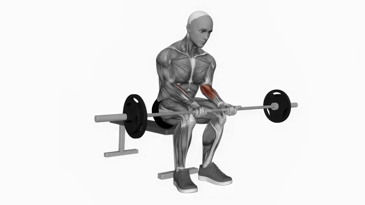 Handleds-curl med skivstång på knän - startposition