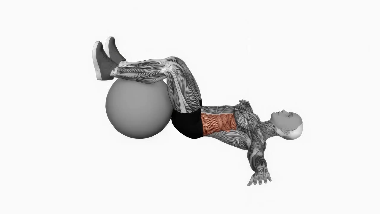 Liggande rotation med böjda knän på träningsboll - startposition