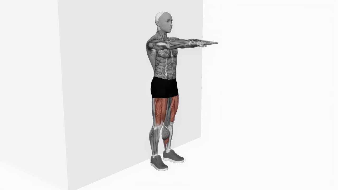 Knäböj mot vägg - startposition