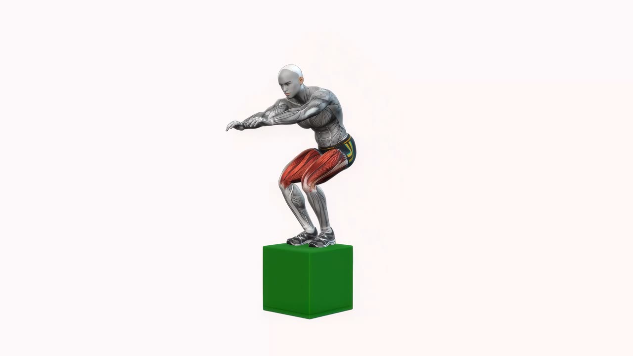 Box jump-knäböj - slutposition