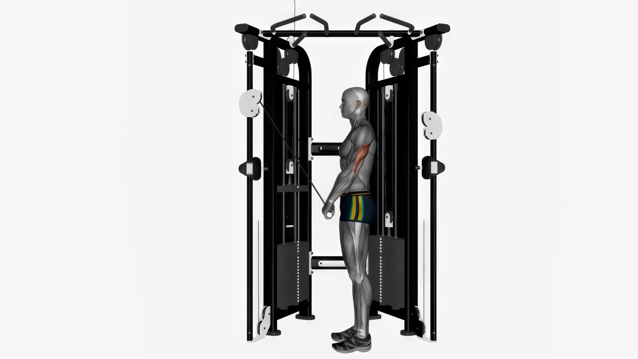 Kabeltricepspress med rak stång - slutposition