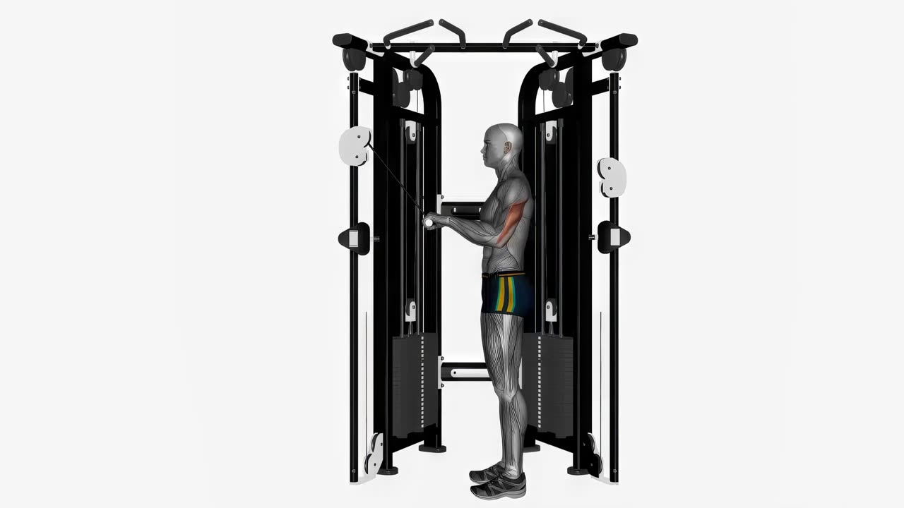 Kabeltricepspress med rak stång - startposition