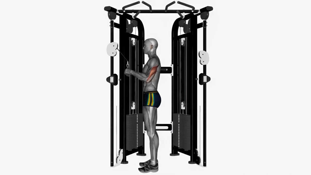 Kabeltricepspress med V-stång - startposition