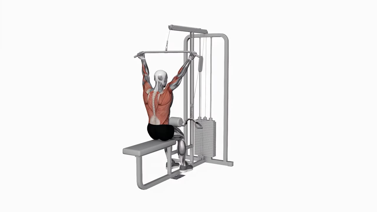 Latsdrag med brett underhandsgrepp i kabelmaskin - startposition