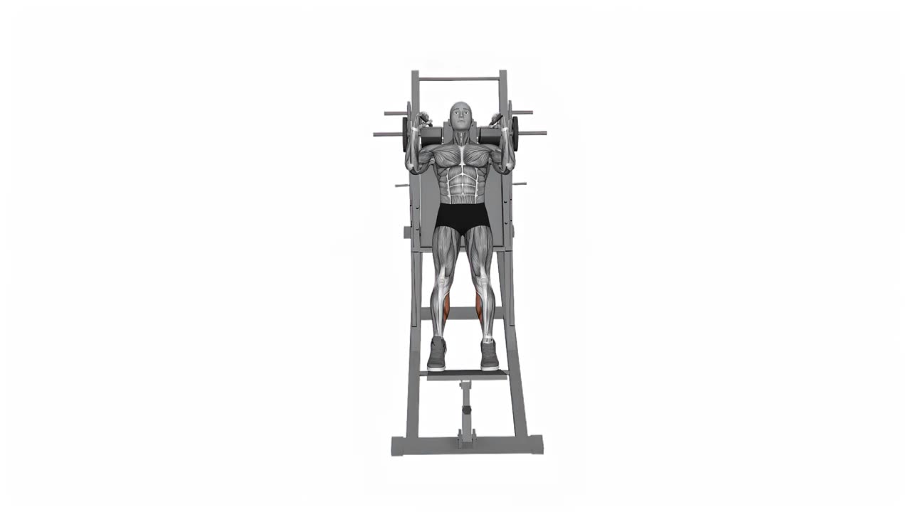 Vadpress i hack squat-maskin - slutposition