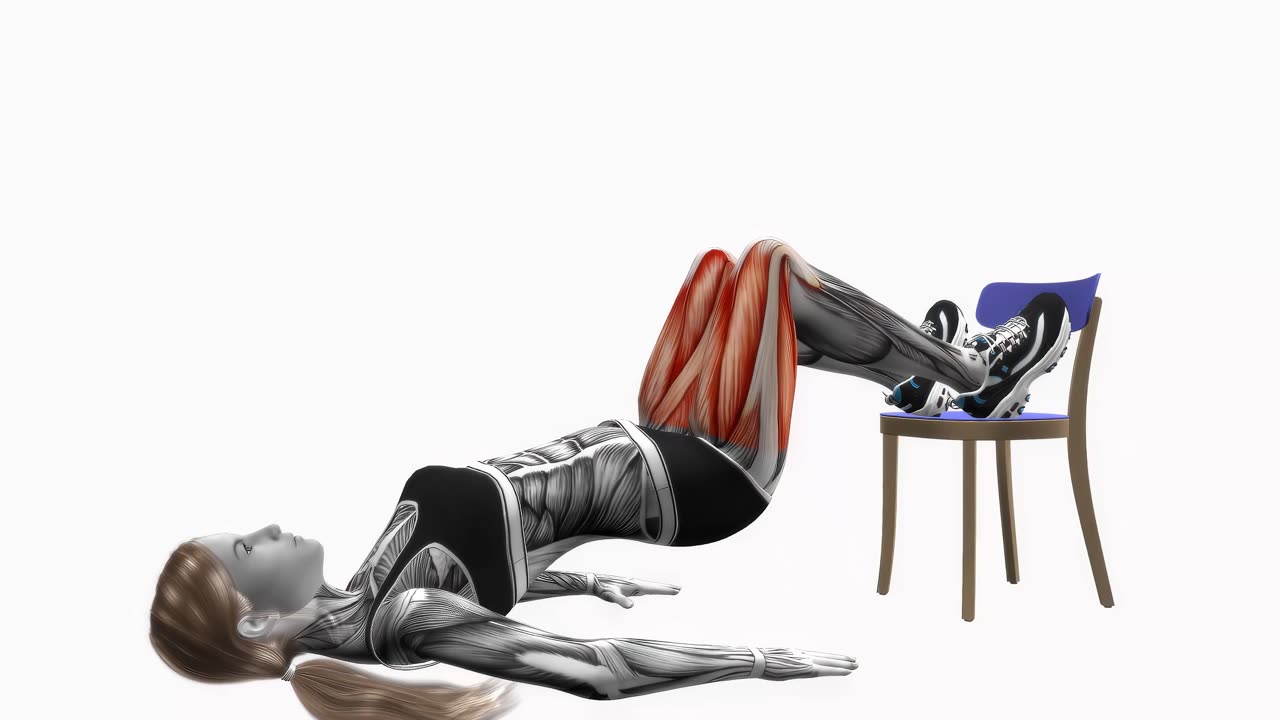 Hip thrust med fötterna upphöjda på stol - slutposition