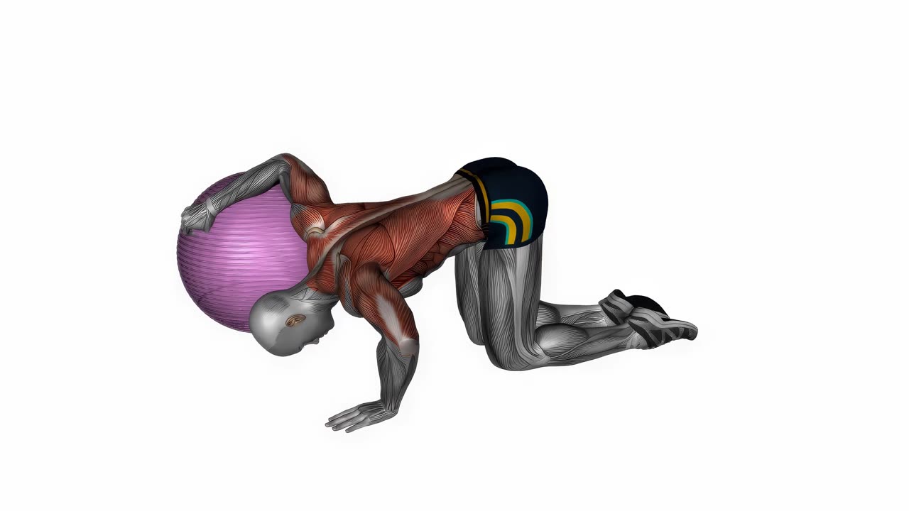 Bröststräckning med träningsboll - slutposition