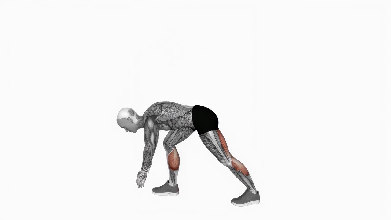 Vadstretching i halvlunge med hälen i golvet - slutposition