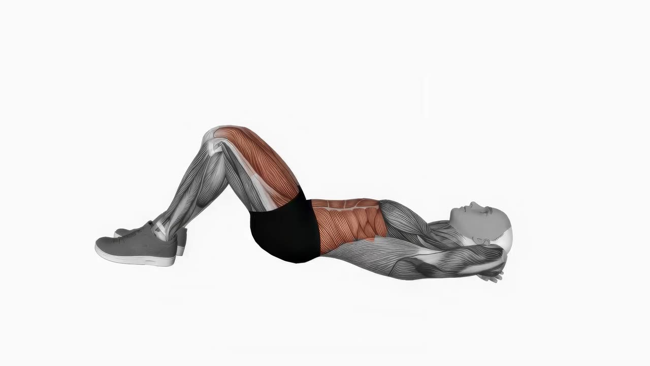 Crunch med knälyft (händerna bakom huvudet) - startposition