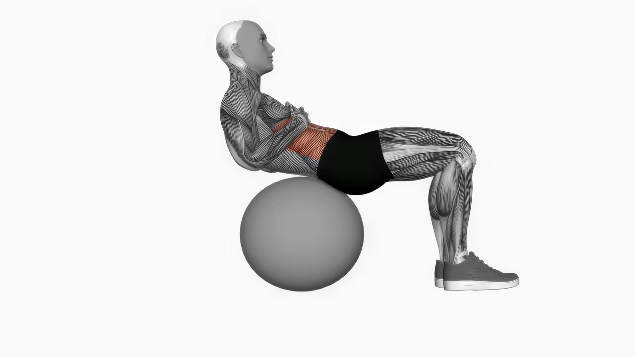 Crunch på pilatesboll - slutposition