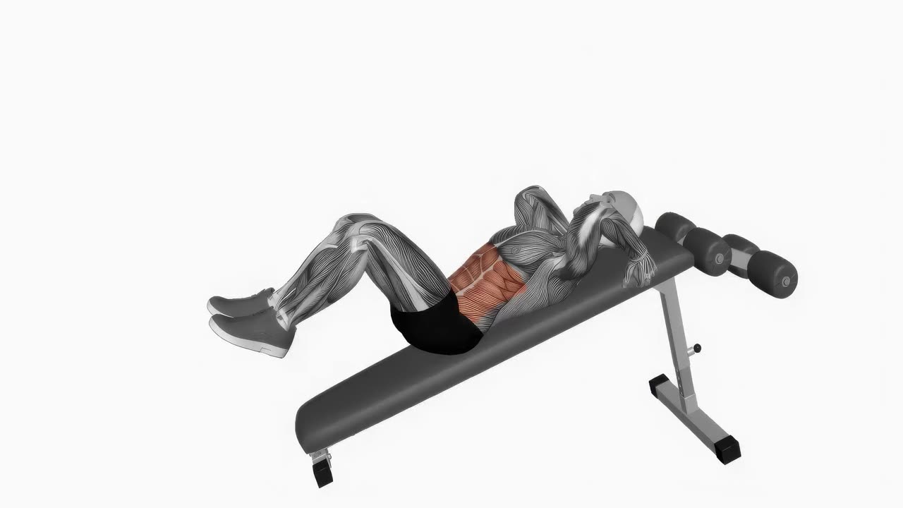 Omvänd crunch med böjda ben på lutande bänk - startposition