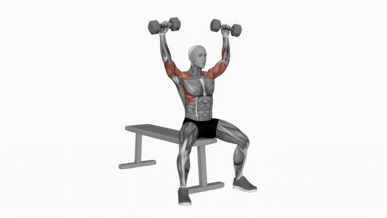 Sittande Arnold press med hantel - slutposition