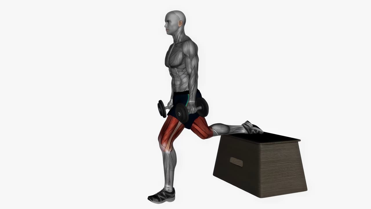 Bulgariska utfall med box och hantlar - startposition