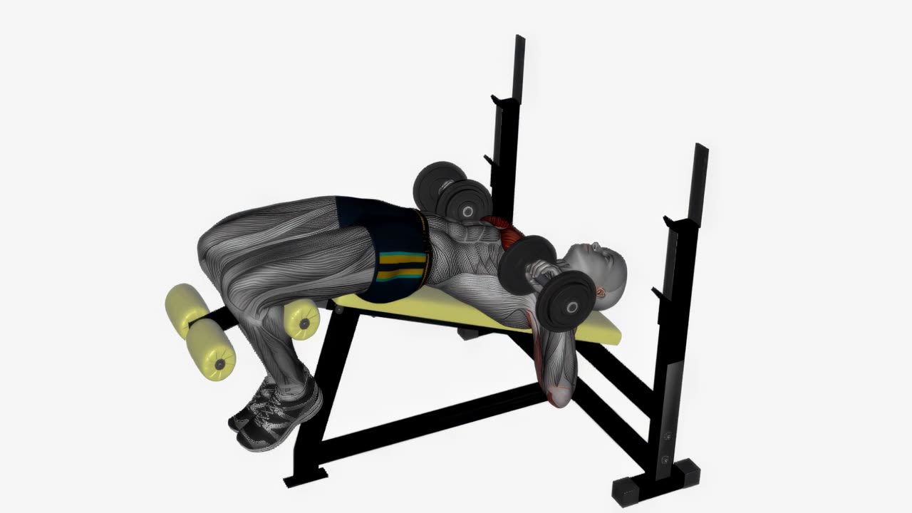 Nedåtlutande hantelpress - slutposition