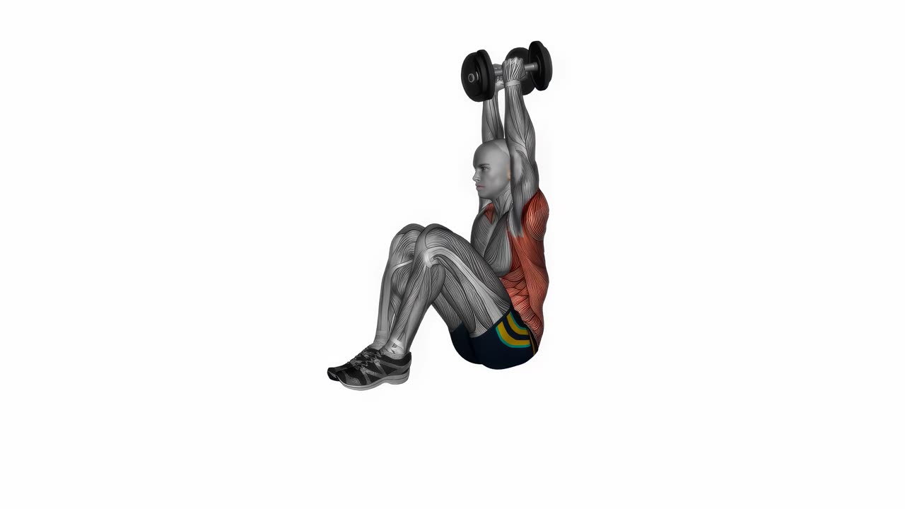 Sit-up med hantelpress (smalt grepp) - slutposition