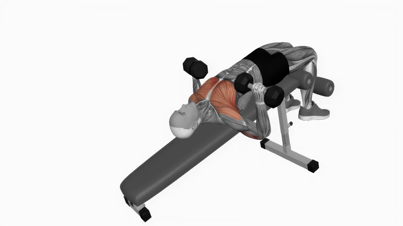 Nedåtlutande bänkpress med hantel - startposition