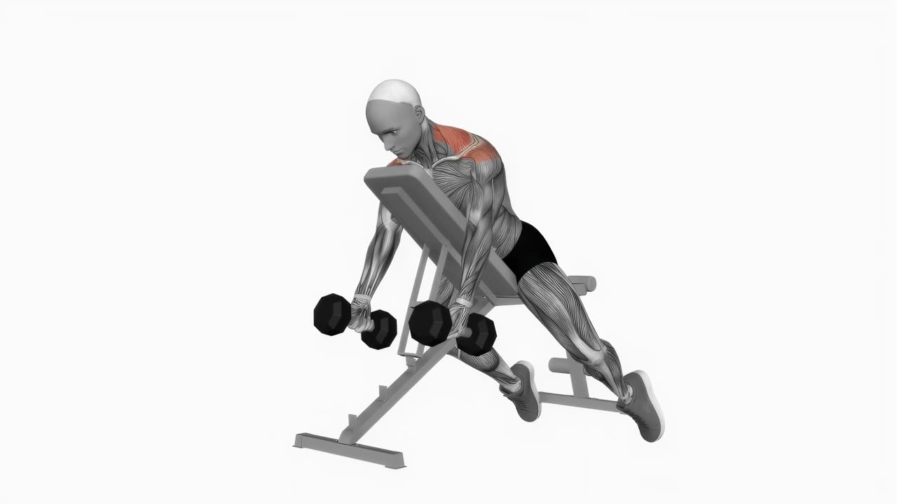 Nedåtlutande shrug med hantel - startposition