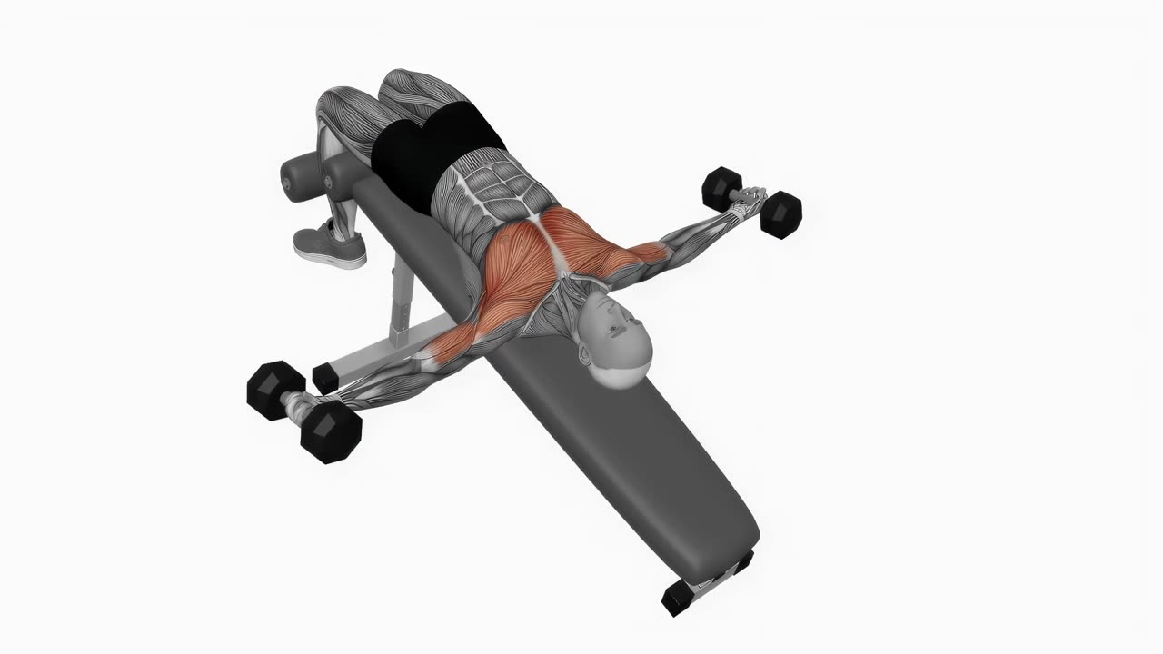Nedåtlutande hantelflyes med vristrotation - startposition