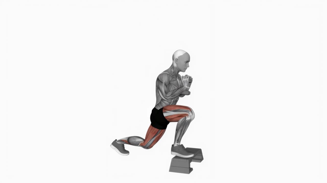 Goblet split squat med hantel och upphöjd framfot - slutposition