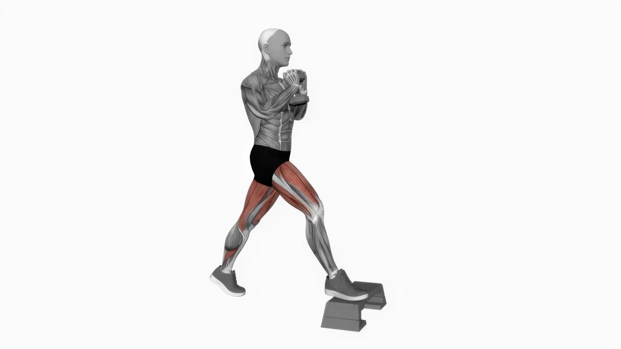 Goblet split squat med hantel och upphöjd framfot - startposition