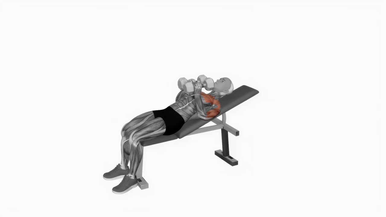 Uppåtlutande squeeze press med hantel - startposition