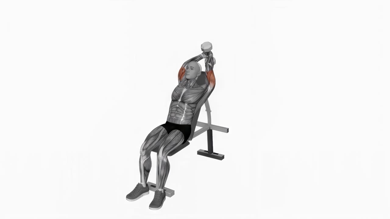 French press med hantel i uppåtlutande bänk - slutposition