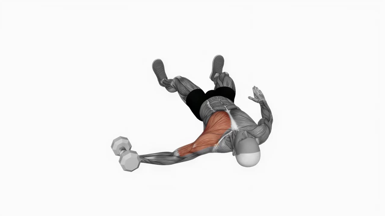 Enarms hantelflyes liggande på golv - startposition