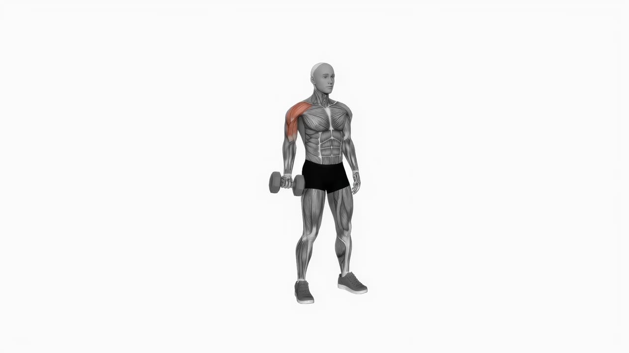 Enarms lågt kabelflyes med hantel - startposition