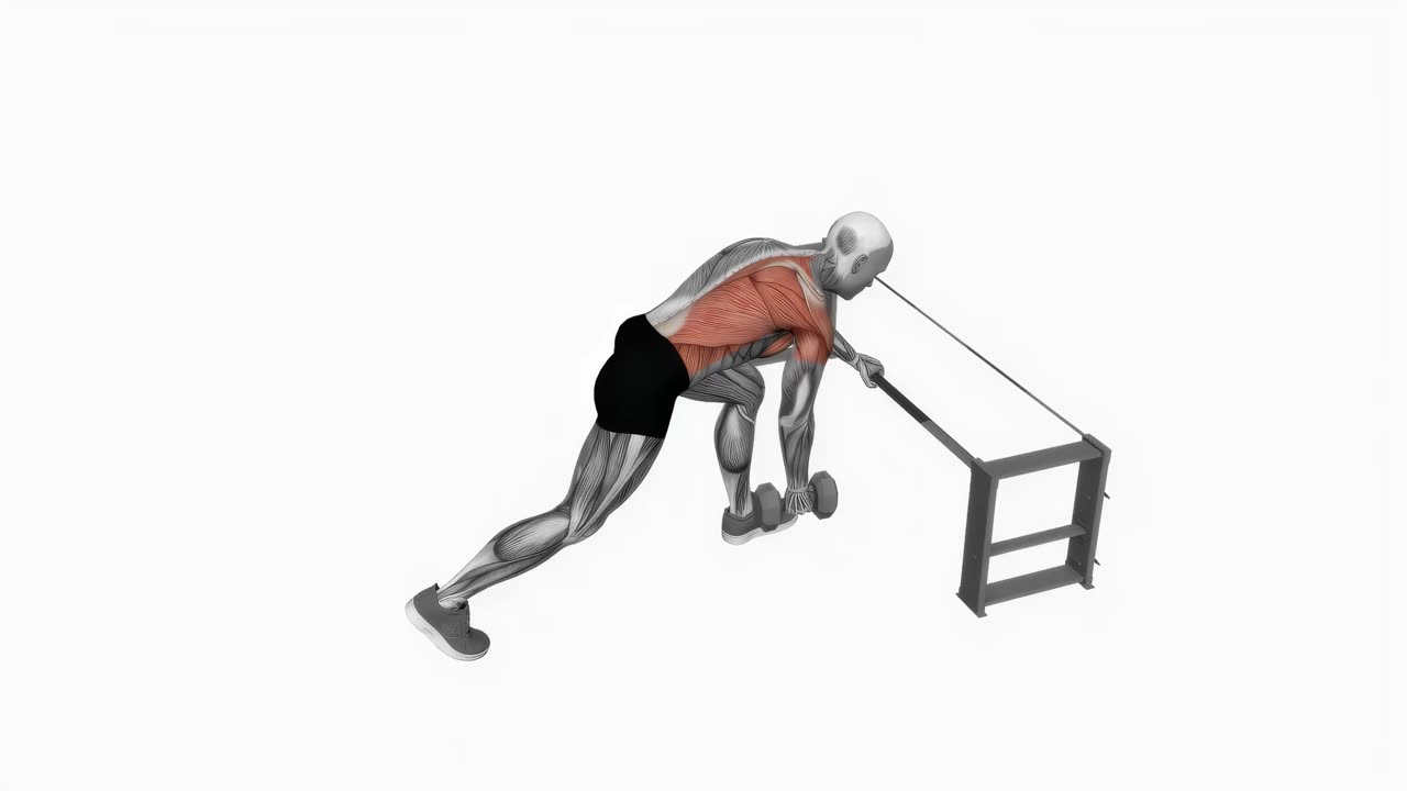 Enarms hantelrodd med stöd mot ställ - startposition